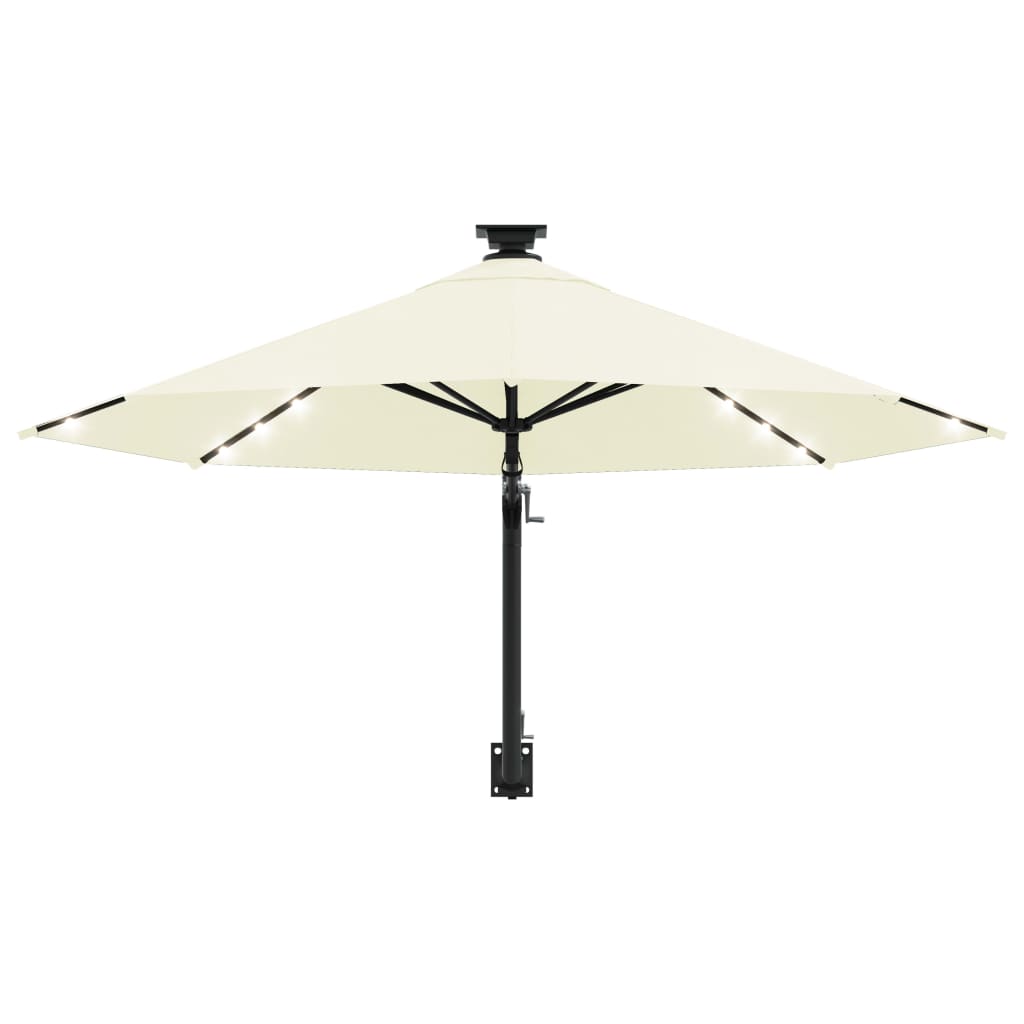 vidaXL Umbrelă de soare montată pe perete cu LED-uri, nisipiu, 300 cm vidaXL Umbrelă de soare montată pe perete cu LED-uri, nisipiu, 300 cm