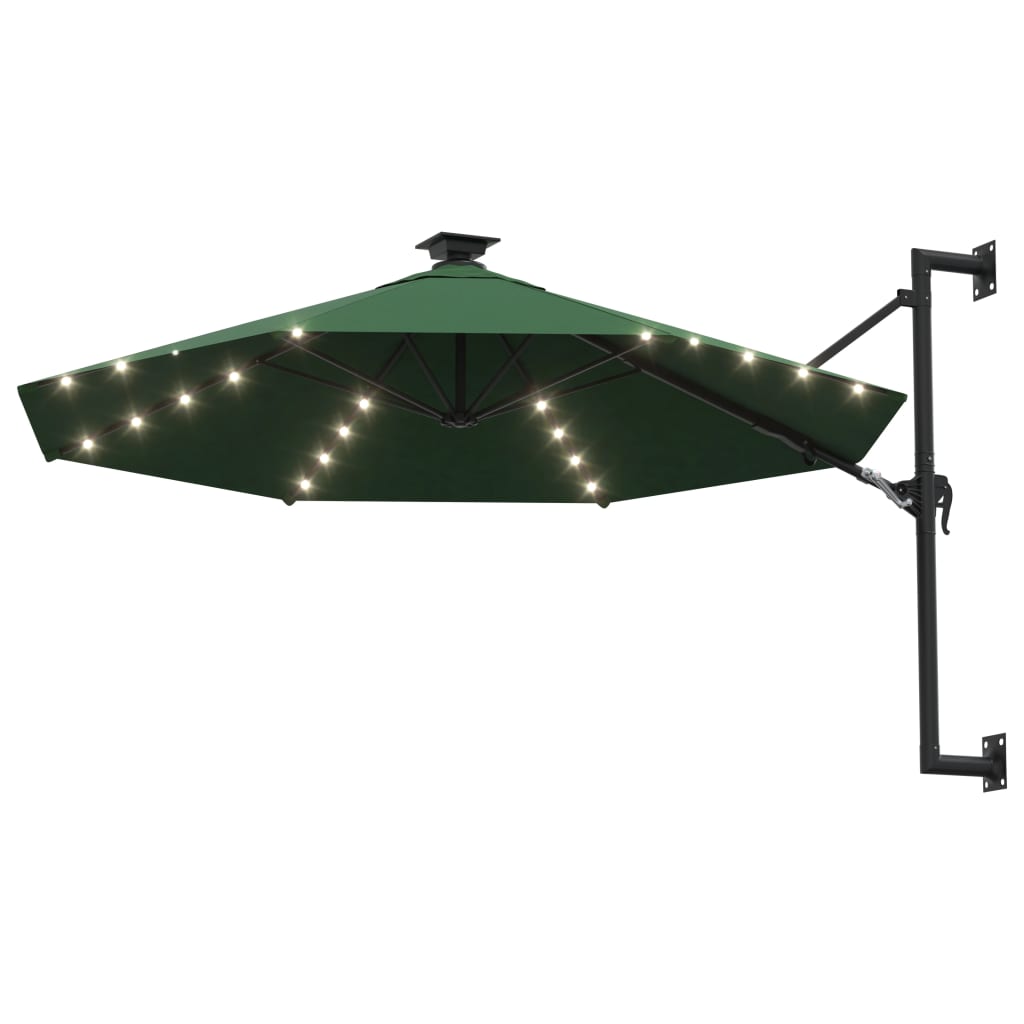 vidaXL Umbrelă de soare montată pe perete cu LED-uri, verde, 300 cm vidaXL Umbrelă de soare montată pe perete cu LED-uri, verde, 300 cm