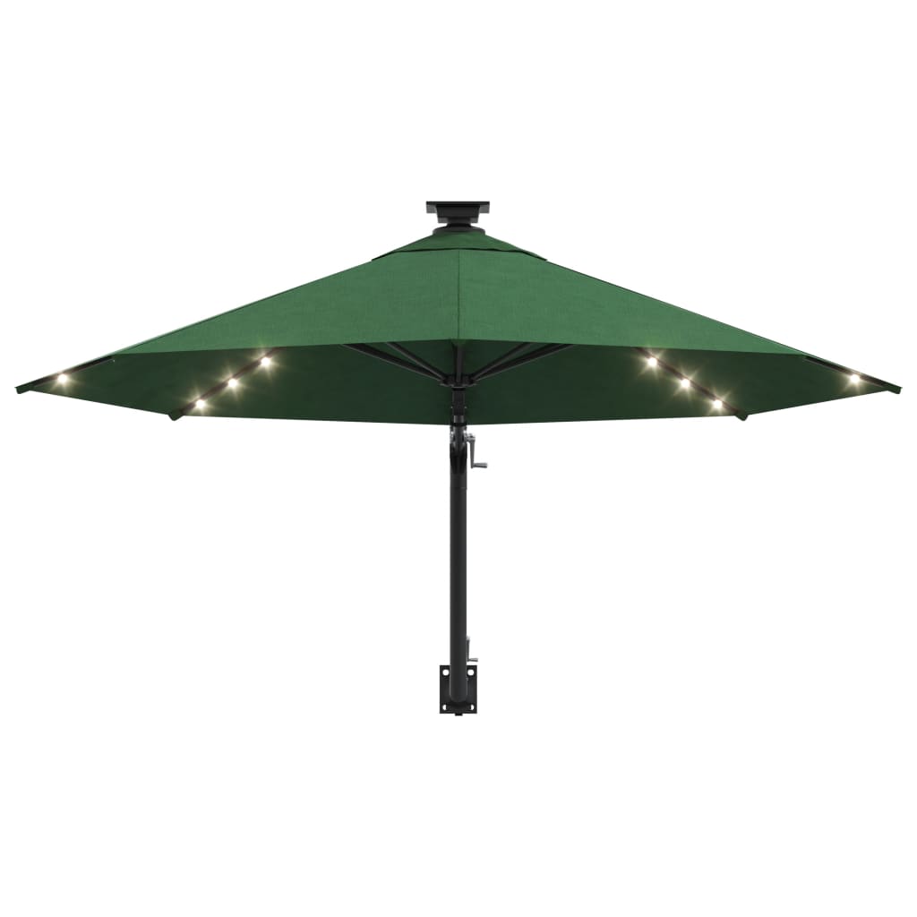 vidaXL Umbrelă de soare montată pe perete cu LED-uri, verde, 300 cm vidaXL Umbrelă de soare montată pe perete cu LED-uri, verde, 300 cm