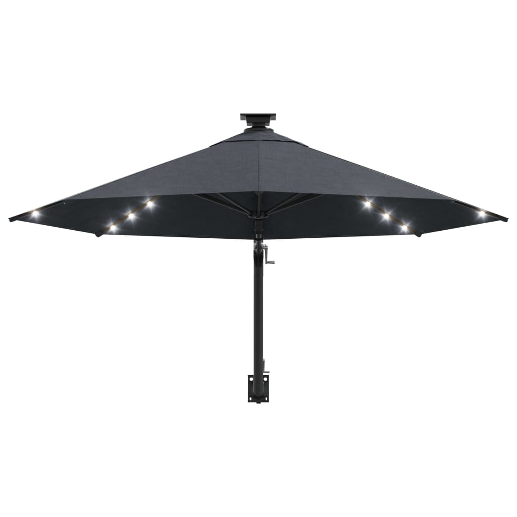 vidaXL Umbrelă de soare montată pe perete cu LED-uri, antracit, 300 cm vidaXL Umbrelă de soare montată pe perete cu LED-uri, antracit, 300 cm