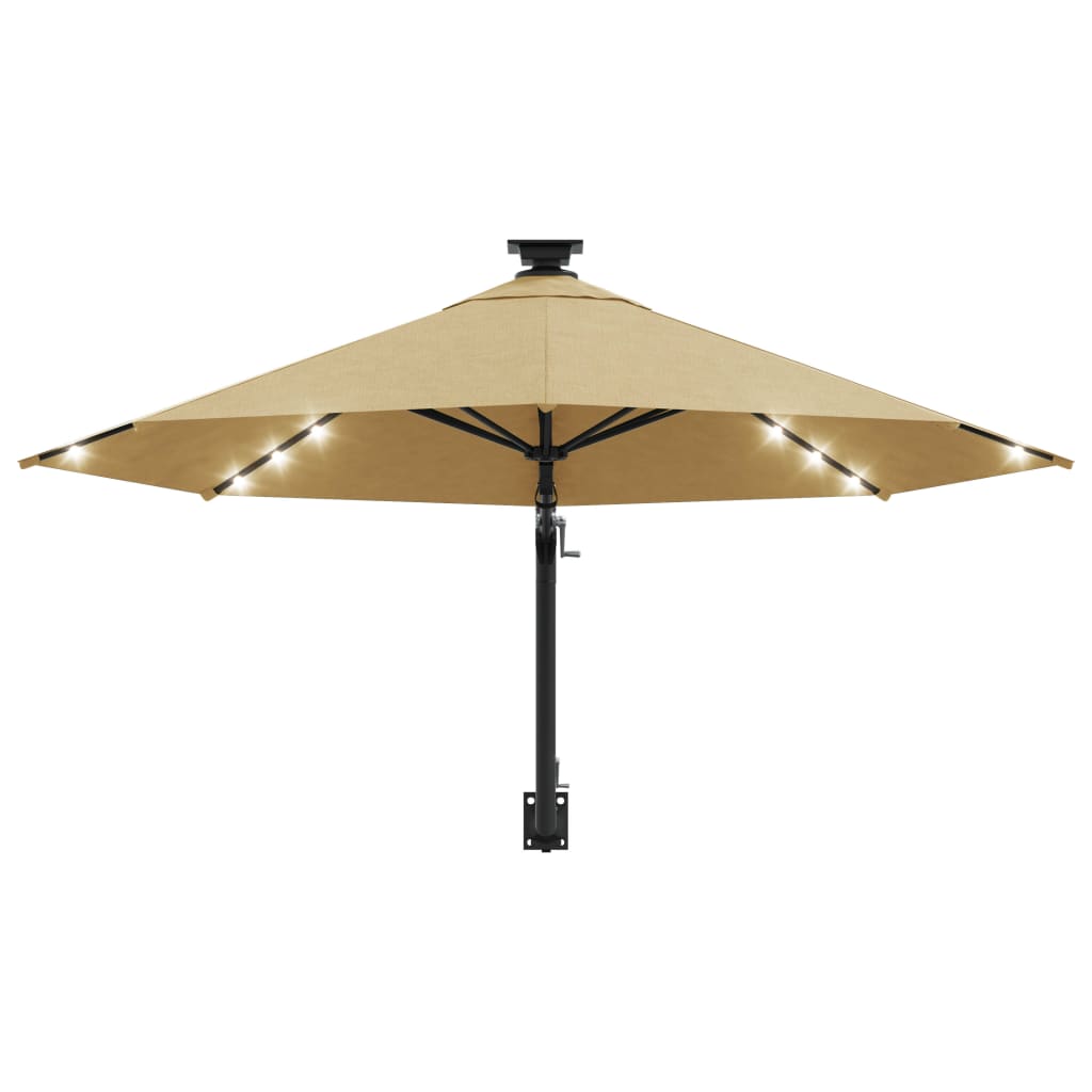 vidaXL Umbrelă de soare montată pe perete cu LED-uri, taupe, 300 cm