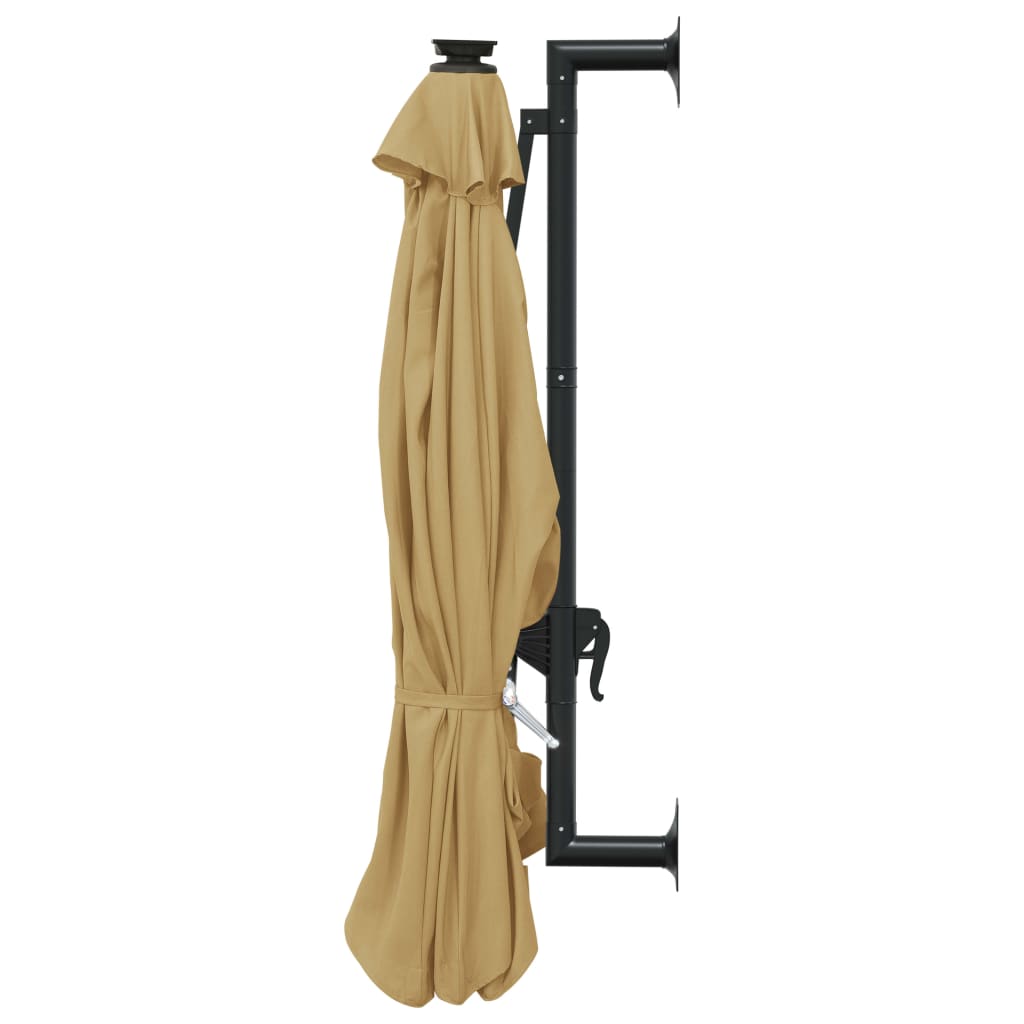 vidaXL Umbrelă de soare montată pe perete cu LED-uri, taupe, 300 cm