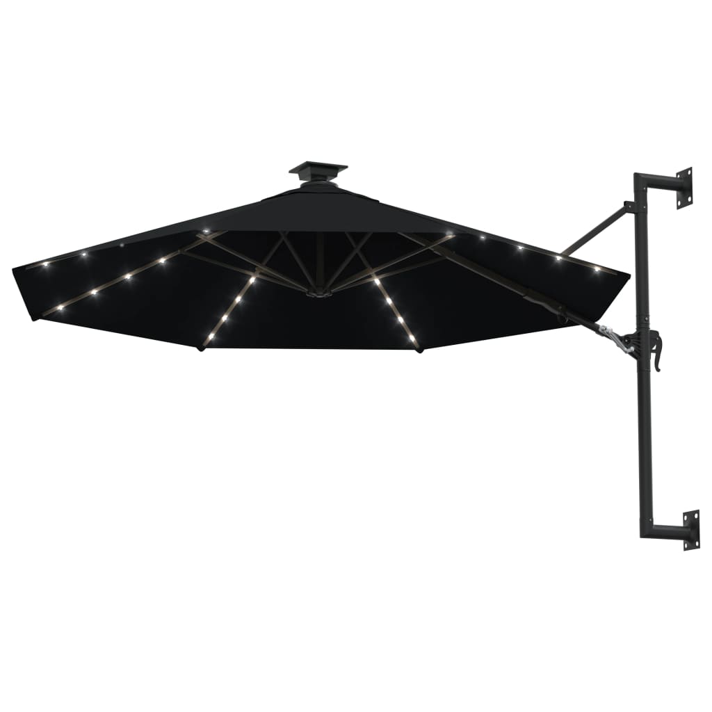 vidaXL Umbrelă de soare montată pe perete cu LED-uri, negru, 300 cm vidaXL Umbrelă de soare montată pe perete cu LED-uri, negru, 300 cm