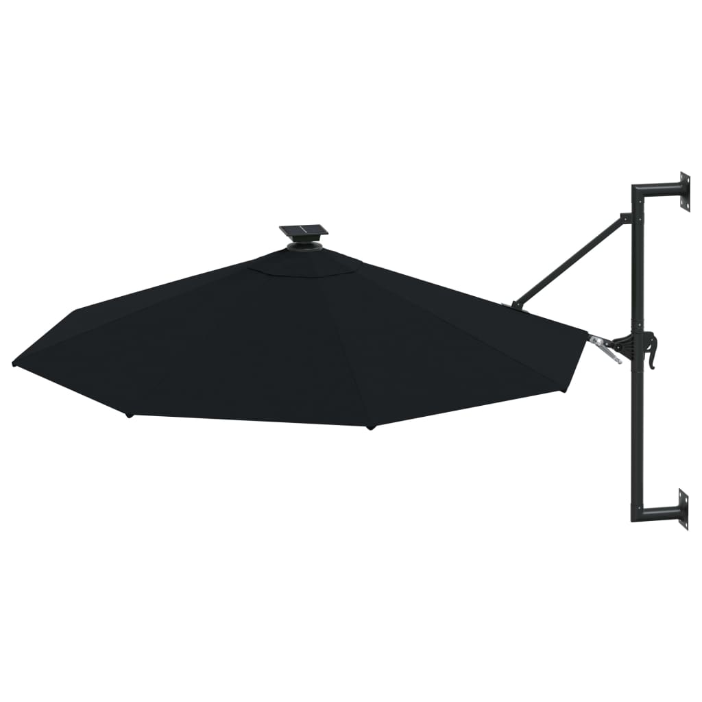 vidaXL Umbrelă de soare montată pe perete cu LED-uri, negru, 300 cm vidaXL Umbrelă de soare montată pe perete cu LED-uri, negru, 300 cm