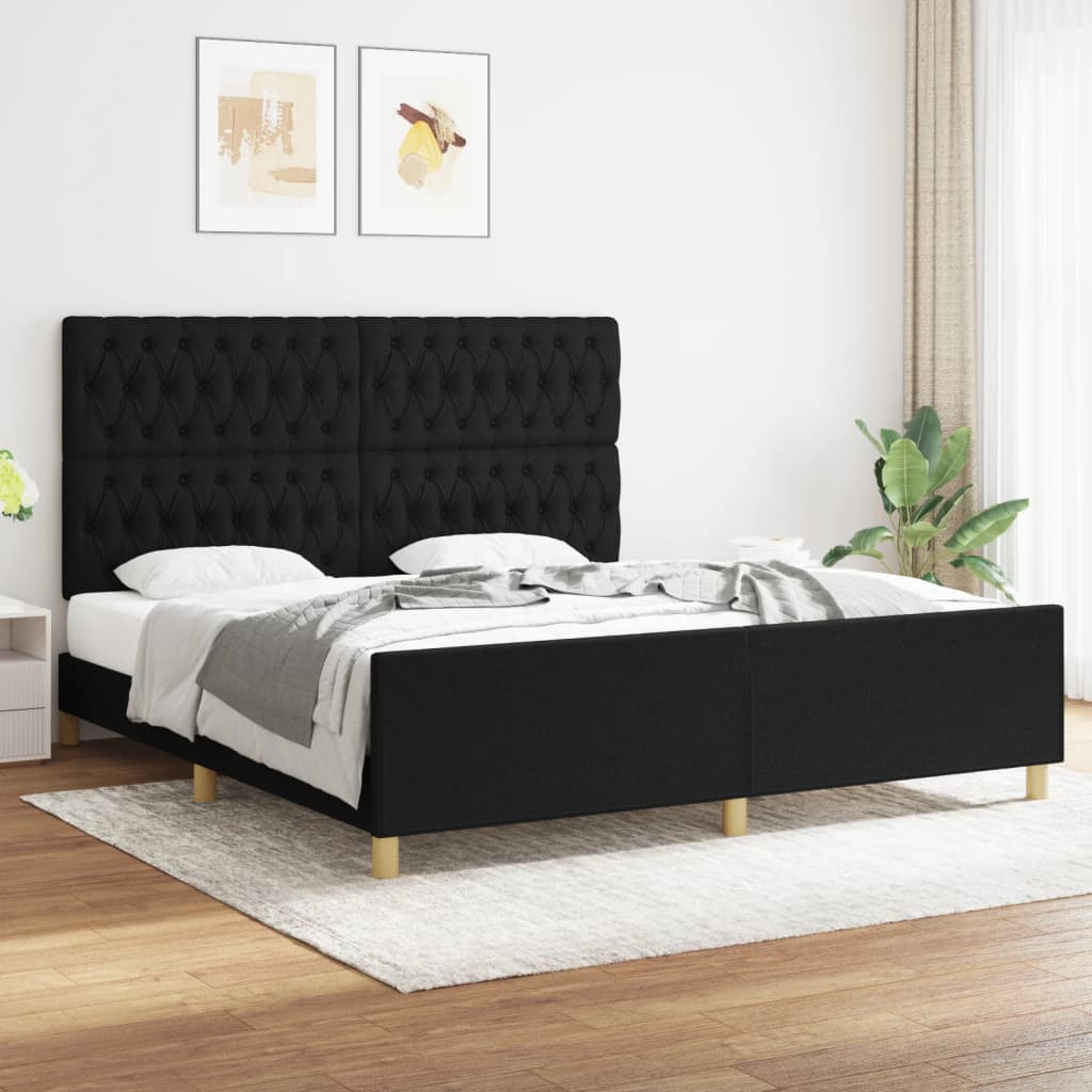 vidaXL Cadru de pat fără saltea, negru, 180x200 cm, textil vidaXL Cadru de pat fără saltea, negru, 180x200 cm, textil
