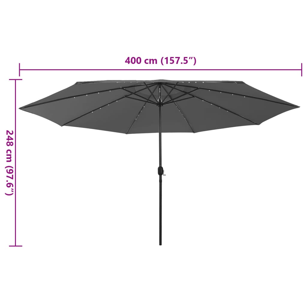 vidaXL Umbrelă soare de grădină cu LED-uri, antracit, 400 cm vidaXL Umbrelă soare de grădină cu LED-uri, antracit, 400 cm
