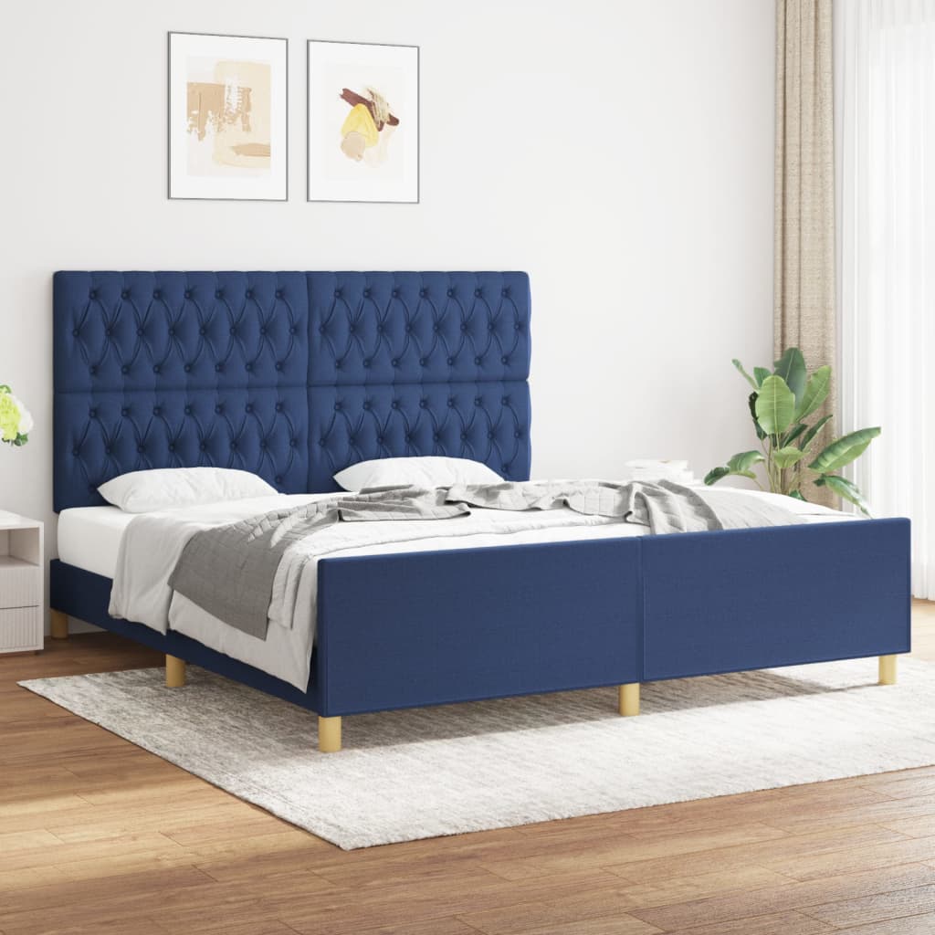 vidaXL Cadru de pat cu tăblie, albastru, 180x200 cm, textil vidaXL Cadru de pat cu tăblie, albastru, 180x200 cm, textil
