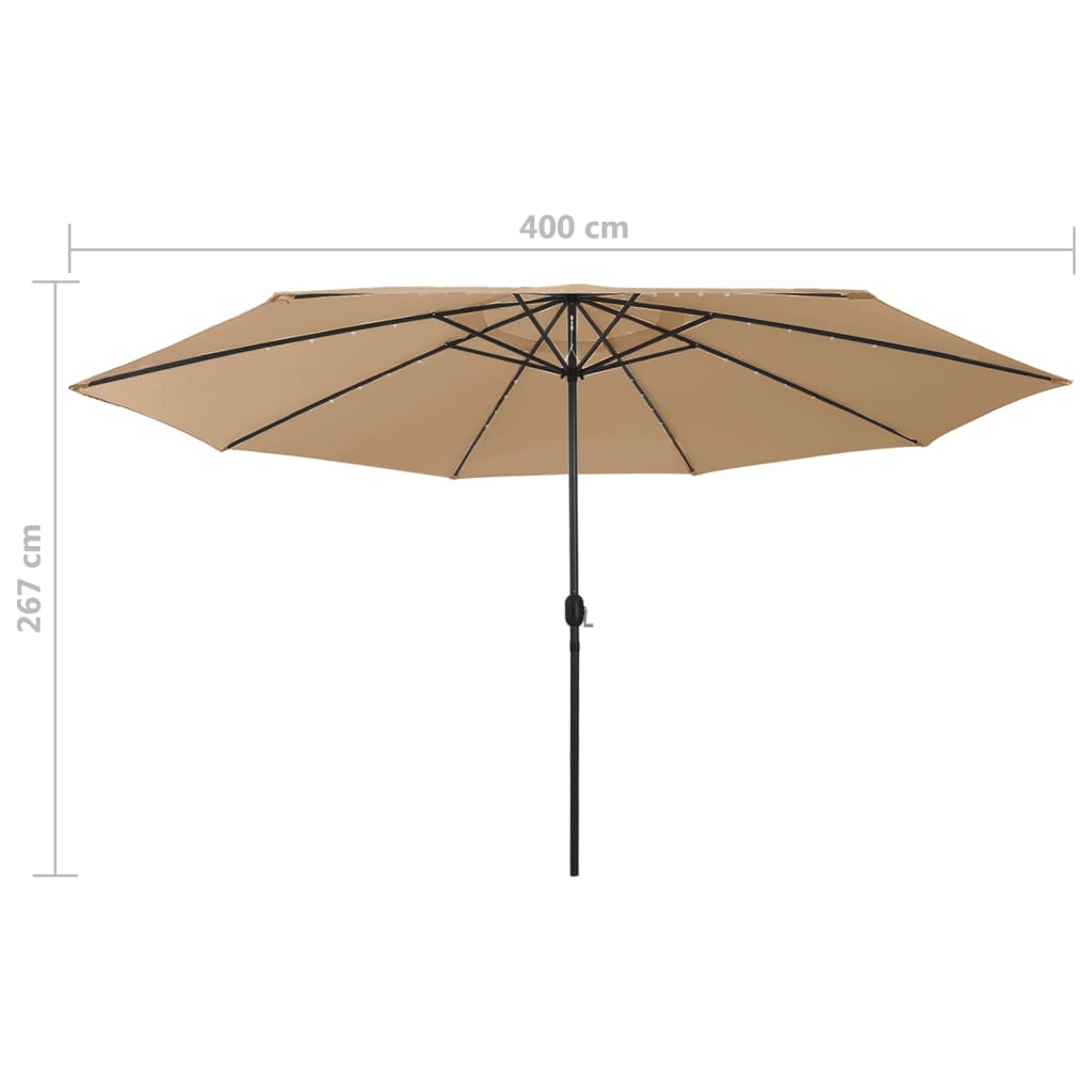 vidaXL Umbrelă soare de grădină cu LED-uri, taupe, 400 cm