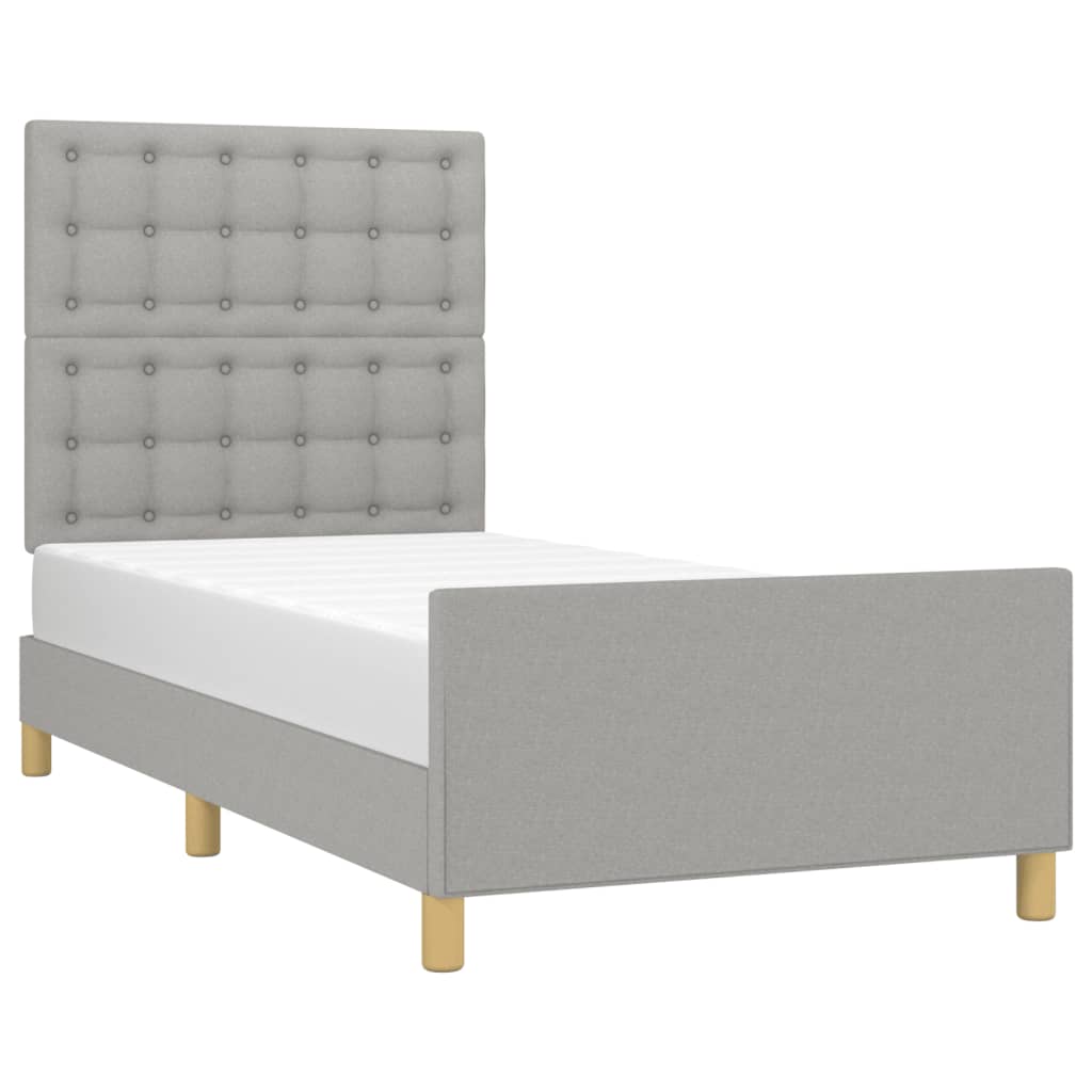 vidaXL Cadru de pat cu tăblie, gri deschis, 90x190 cm, textil