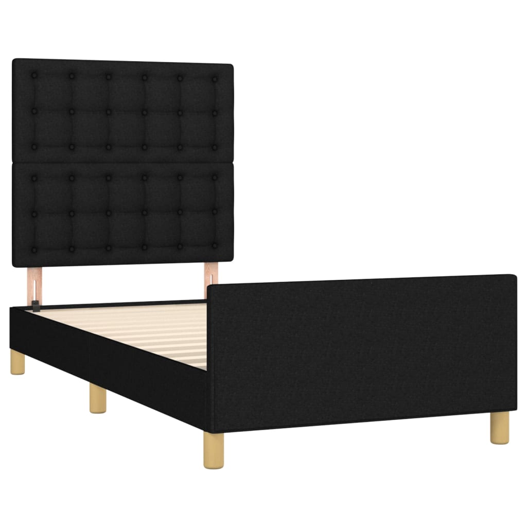 vidaXL Cadru de pat cu tăblie, negru, 90x190 cm, textil vidaXL Cadru de pat cu tăblie, negru, 90x190 cm, textil