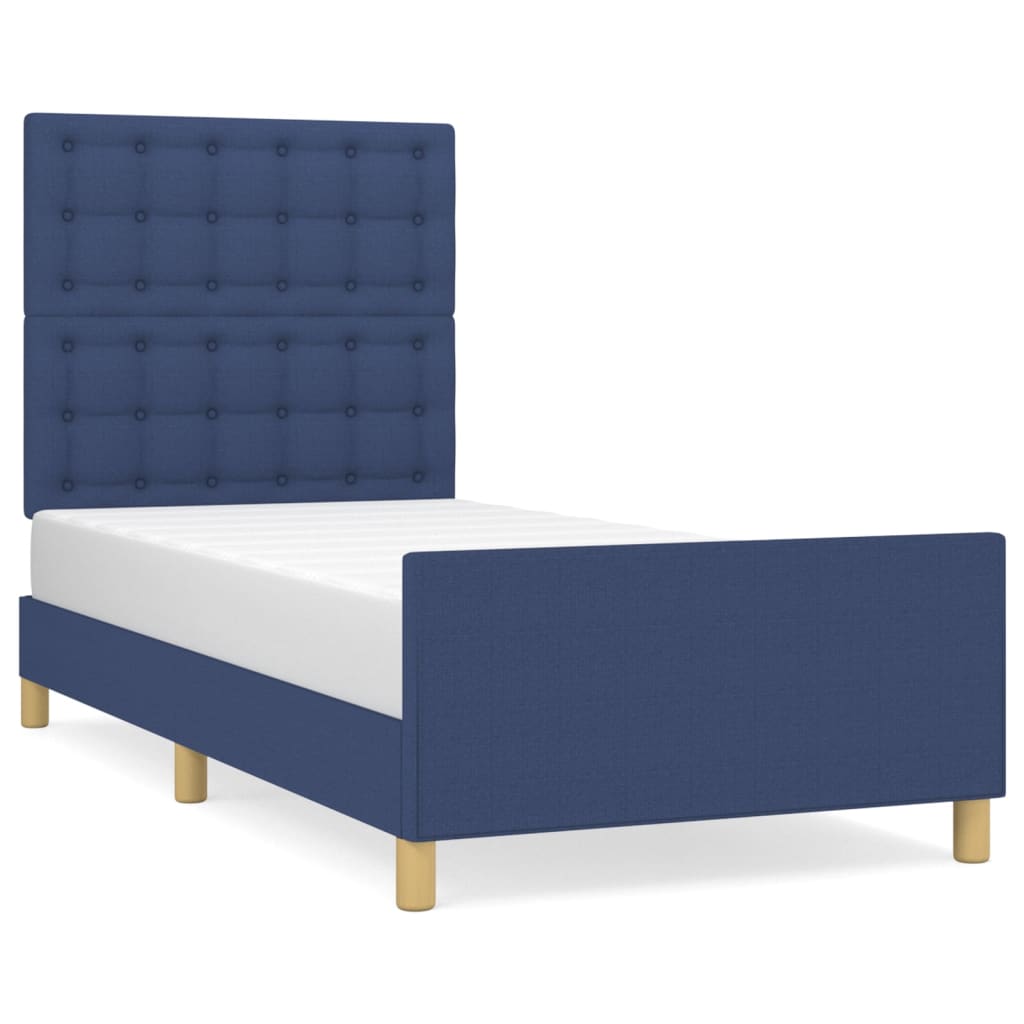 vidaXL Cadru de pat cu tăblie, albastru, 90x190 cm, textil vidaXL Cadru de pat cu tăblie, albastru, 90x190 cm, textil