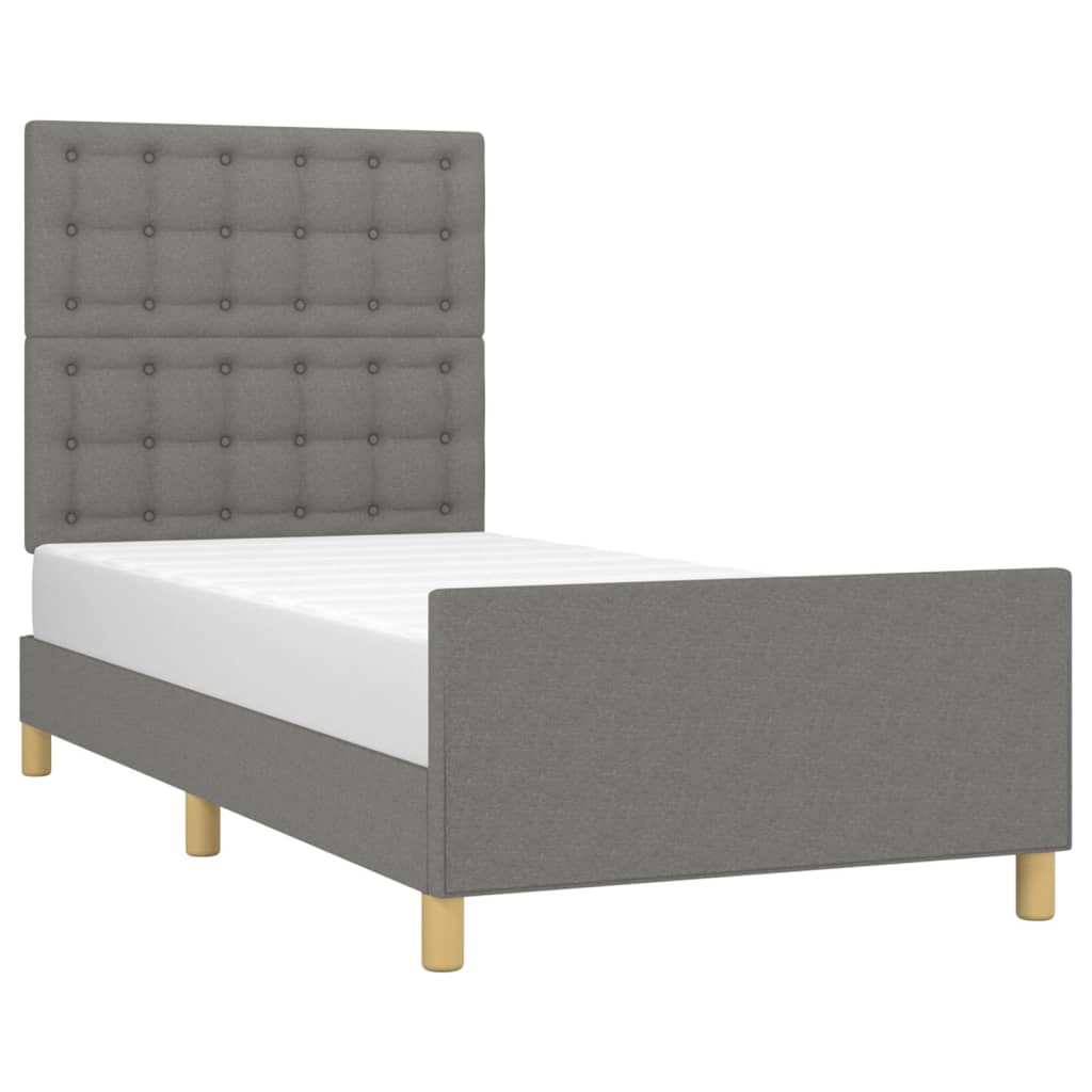 vidaXL Cadru de pat cu tăblie, gri închis, 90x200 cm, textil vidaXL Cadru de pat cu tăblie, gri închis, 90x200 cm, textil