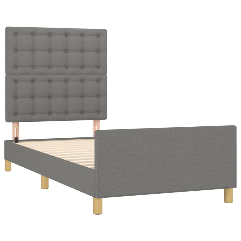 vidaXL Cadru de pat cu tăblie, gri închis, 90x200 cm, textil vidaXL Cadru de pat cu tăblie, gri închis, 90x200 cm, textil