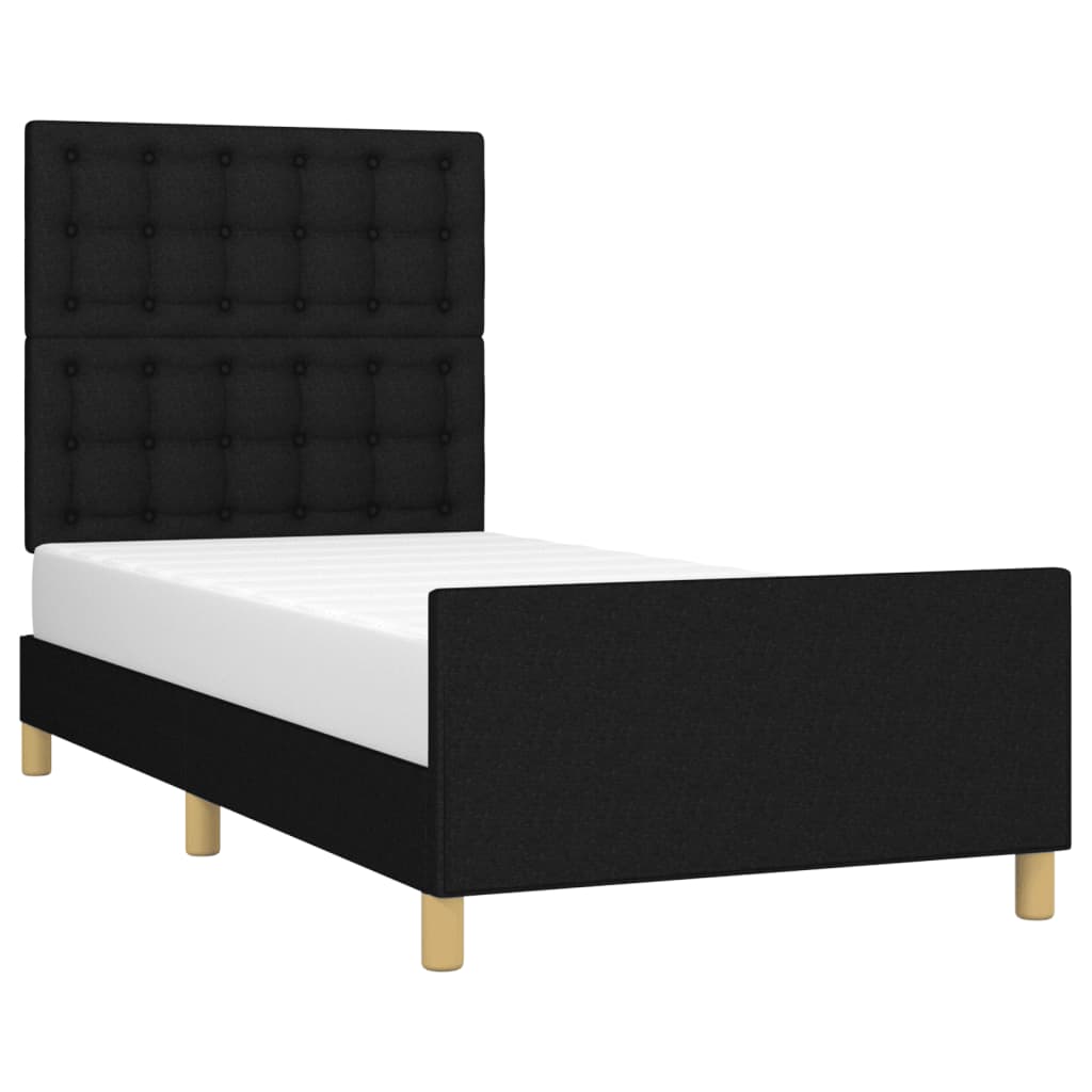 vidaXL Cadru de pat cu tăblie, negru, 90x200 cm, textil vidaXL Cadru de pat cu tăblie, negru, 90x200 cm, textil