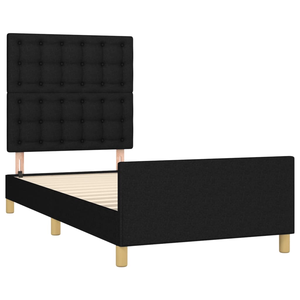 vidaXL Cadru de pat cu tăblie, negru, 90x200 cm, textil vidaXL Cadru de pat cu tăblie, negru, 90x200 cm, textil