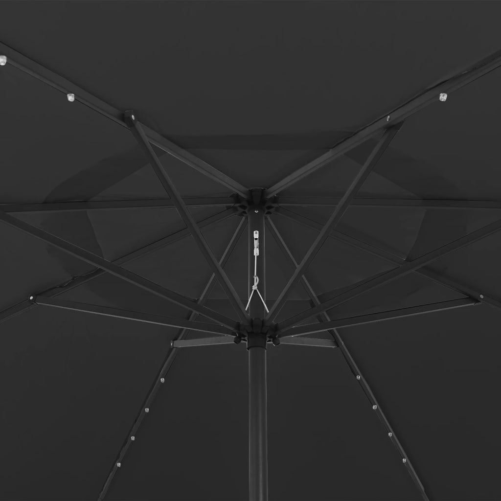 vidaXL Umbrelă soare de grădină cu LED-uri, negru, 400 cm