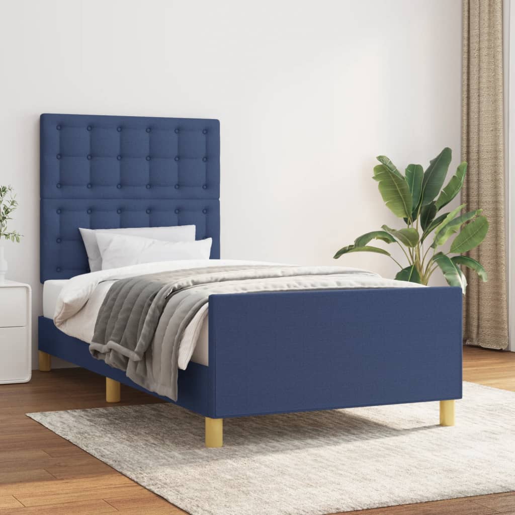 vidaXL Cadru de pat fără saltea țesătură albastră 100x200 cm vidaXL Cadru de pat fără saltea țesătură albastră 100x200 cm