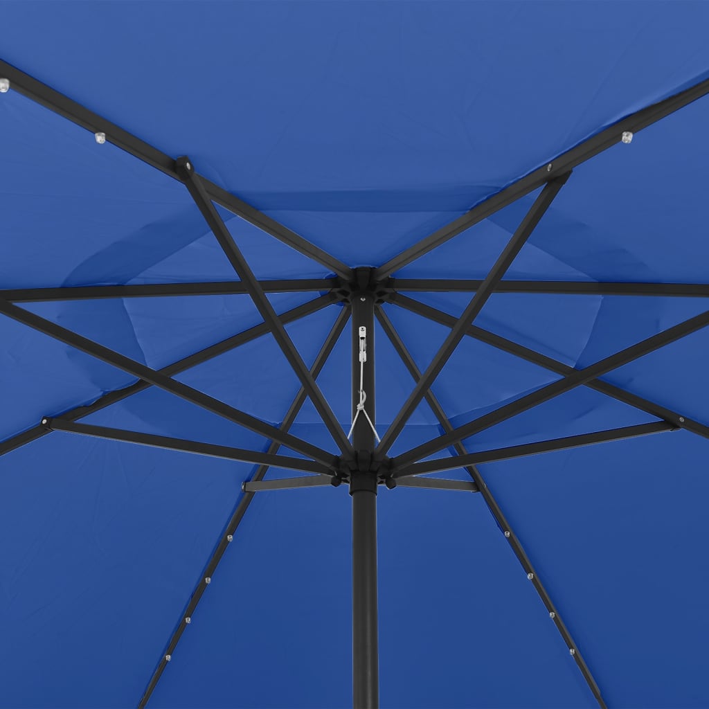 vidaXL Umbrelă de soare de grădină cu LED-uri, albastru azuriu, 400 cm