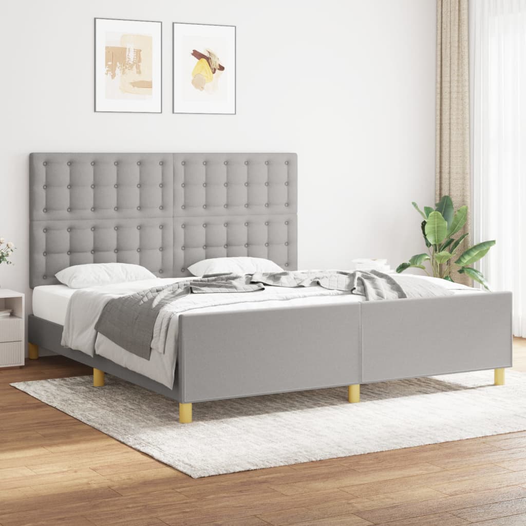 vidaXL Cadru de pat cu tăblie, gri deschis, 180x200 cm, textil vidaXL Cadru de pat cu tăblie, gri deschis, 180x200 cm, textil