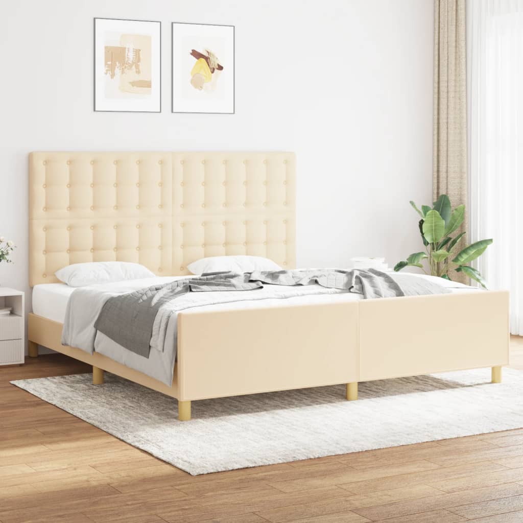 vidaXL Cadru de pat cu tăblie, crem, 180x200 cm, textil vidaXL Cadru de pat cu tăblie, crem, 180x200 cm, textil