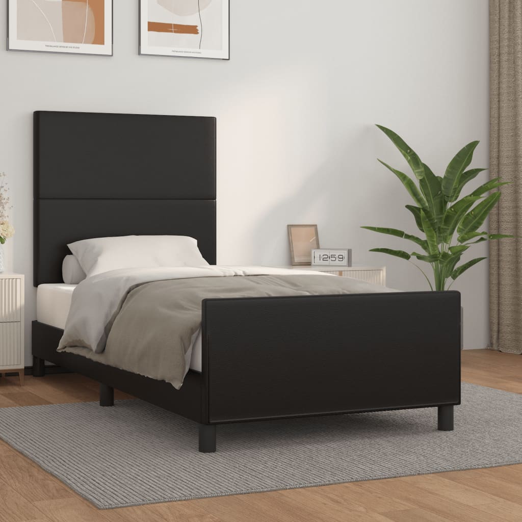 vidaXL Cadru de pat cu tăblie, negru, 90x190 cm, piele ecologică vidaXL Cadru de pat cu tăblie, negru, 90x190 cm, piele ecologică