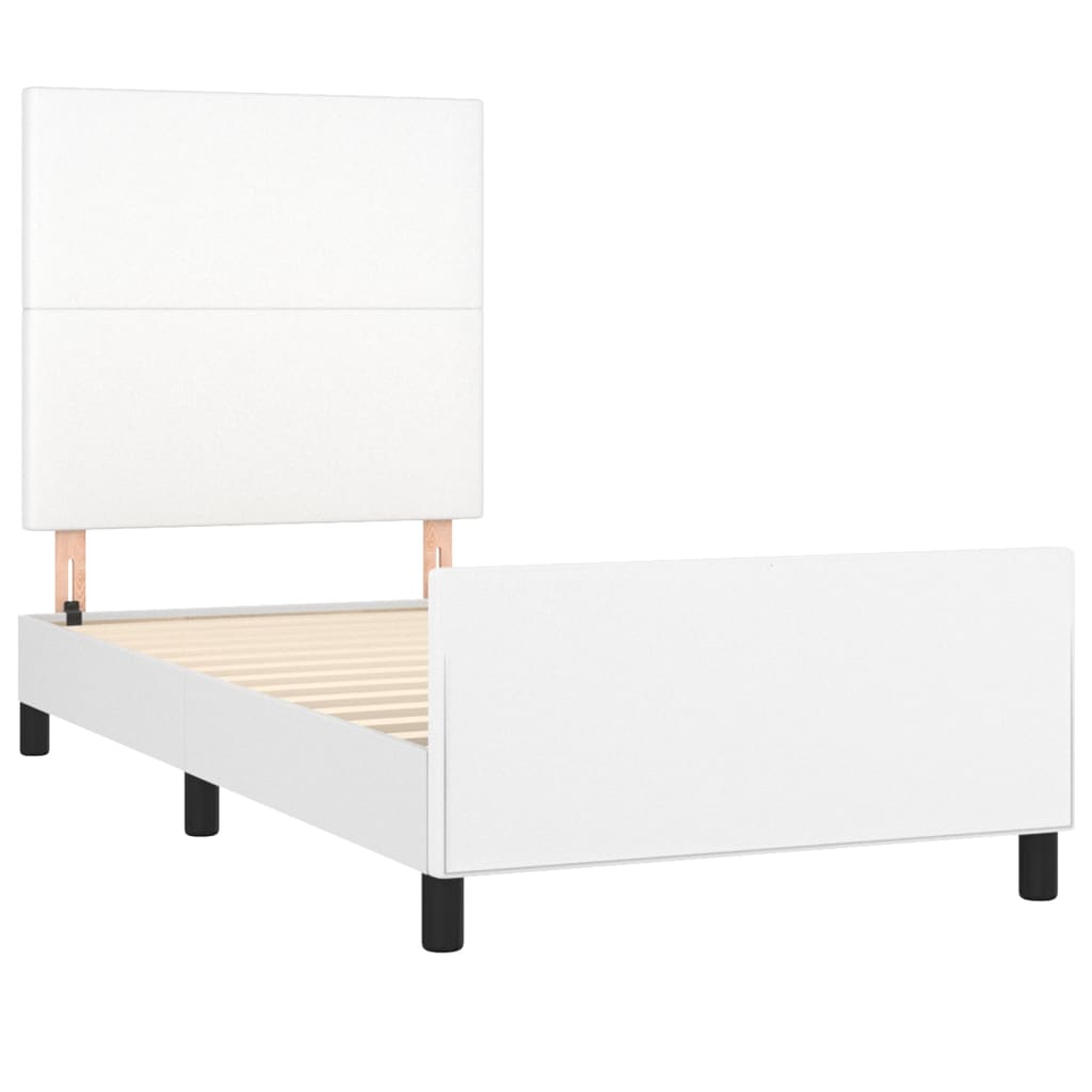 vidaXL Cadru de pat cu tăblie, alb, 90x190 cm, piele ecologică vidaXL Cadru de pat cu tăblie, alb, 90x190 cm, piele ecologică
