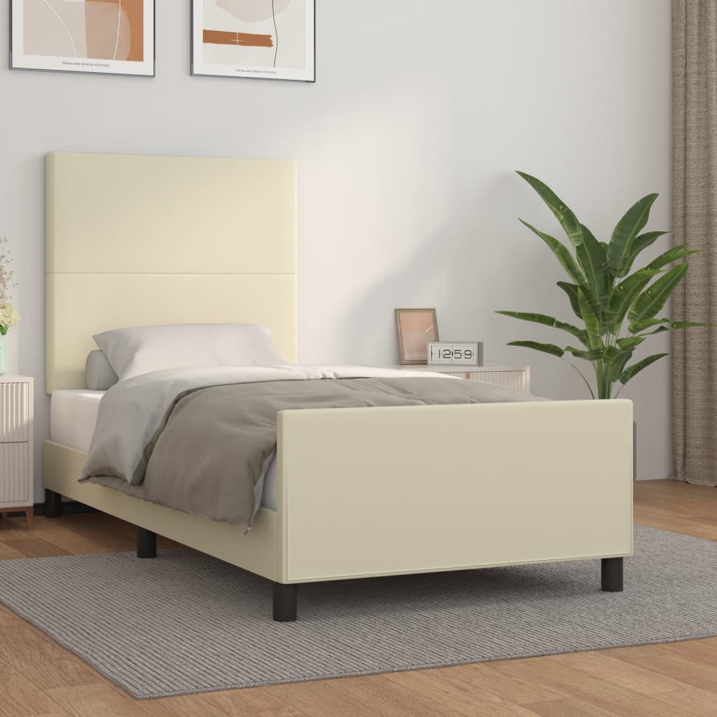 vidaXL Cadru de pat cu tăblie, crem, 90x190 cm, piele ecologică vidaXL Cadru de pat cu tăblie, crem, 90x190 cm, piele ecologică