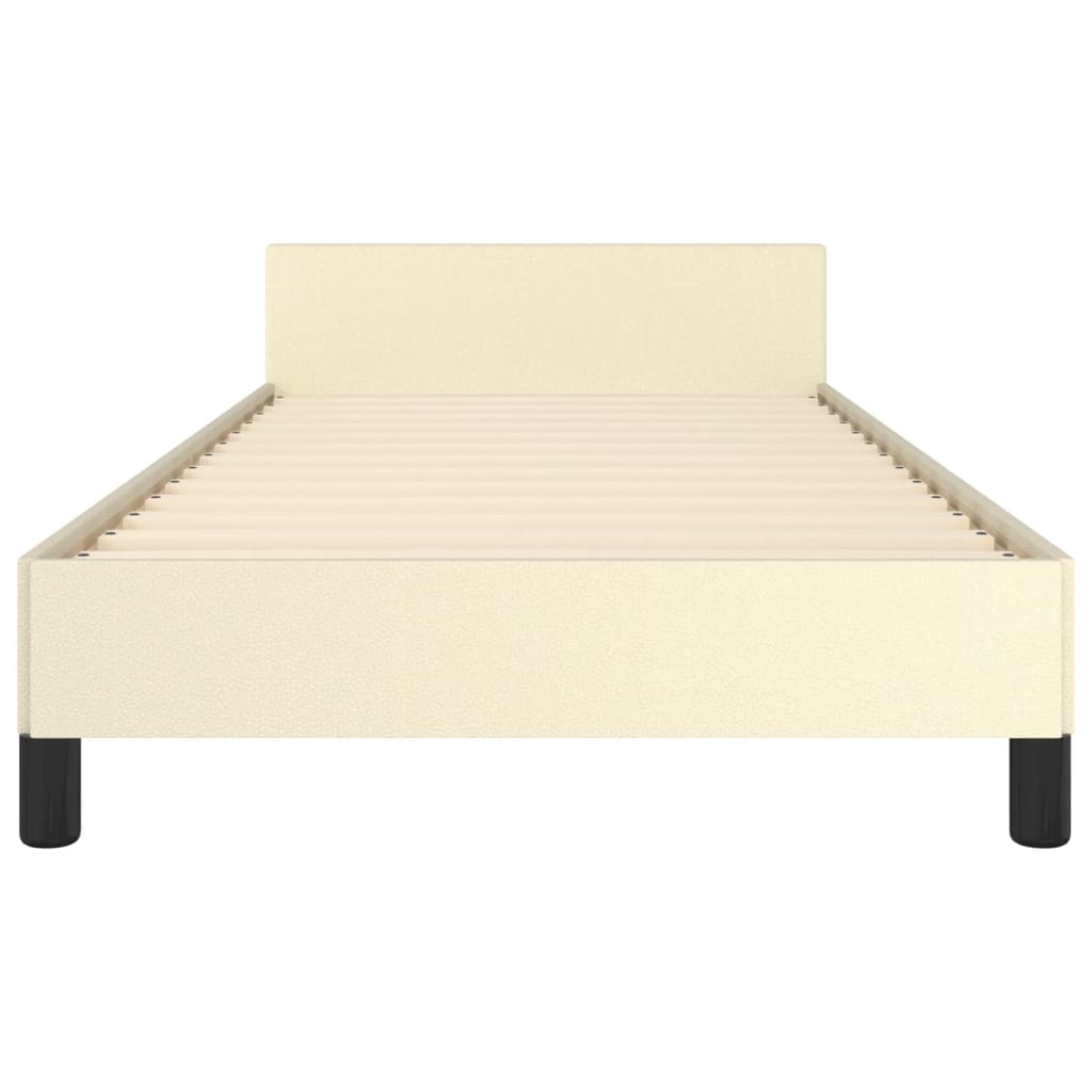 vidaXL Cadru de pat cu tăblie, crem, 90x200 cm, piele ecologică