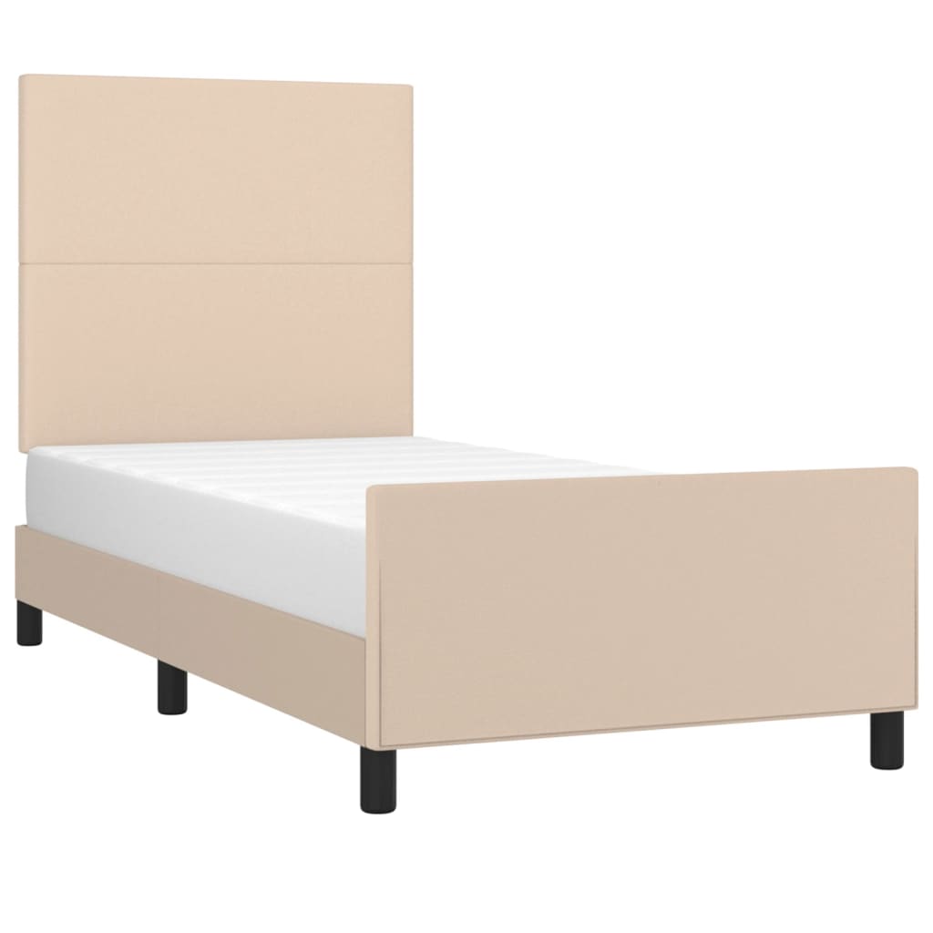 vidaXL Cadru de pat cu tăblie, cappuccino, 100x200 cm, piele ecologică vidaXL Cadru de pat cu tăblie, cappuccino, 100x200 cm, piele ecologică