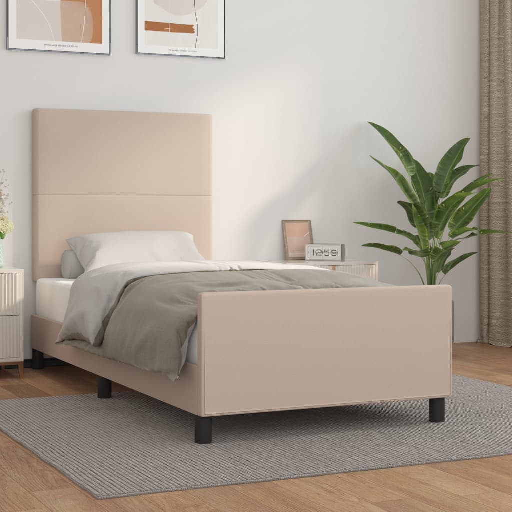 vidaXL Cadru de pat cu tăblie, cappuccino, 100x200 cm, piele ecologică vidaXL Cadru de pat cu tăblie, cappuccino, 100x200 cm, piele ecologică