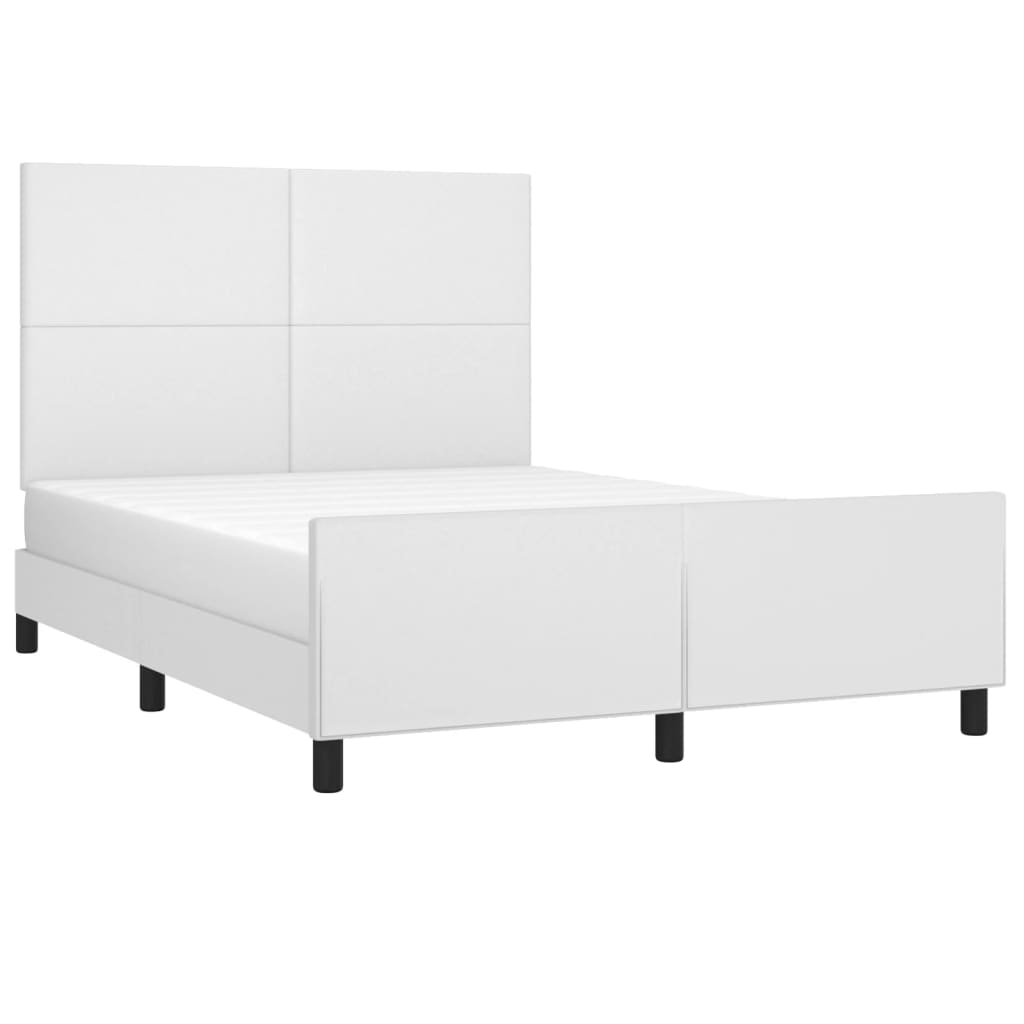 vidaXL Cadru de pat cu tăblie, alb, 140x190 cm, piele ecologică vidaXL Cadru de pat cu tăblie, alb, 140x190 cm, piele ecologică