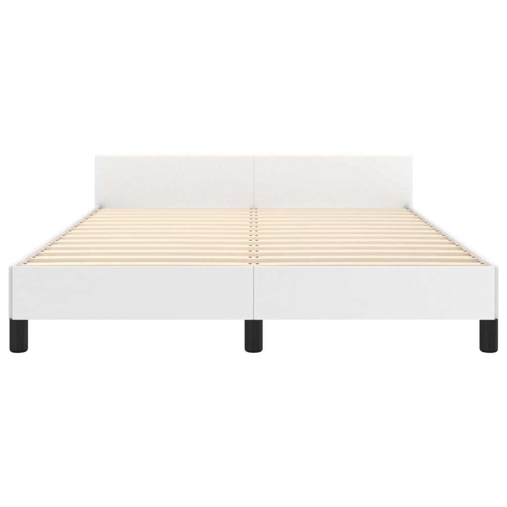 vidaXL Cadru de pat cu tăblie, alb, 140x190 cm, piele ecologică vidaXL Cadru de pat cu tăblie, alb, 140x190 cm, piele ecologică