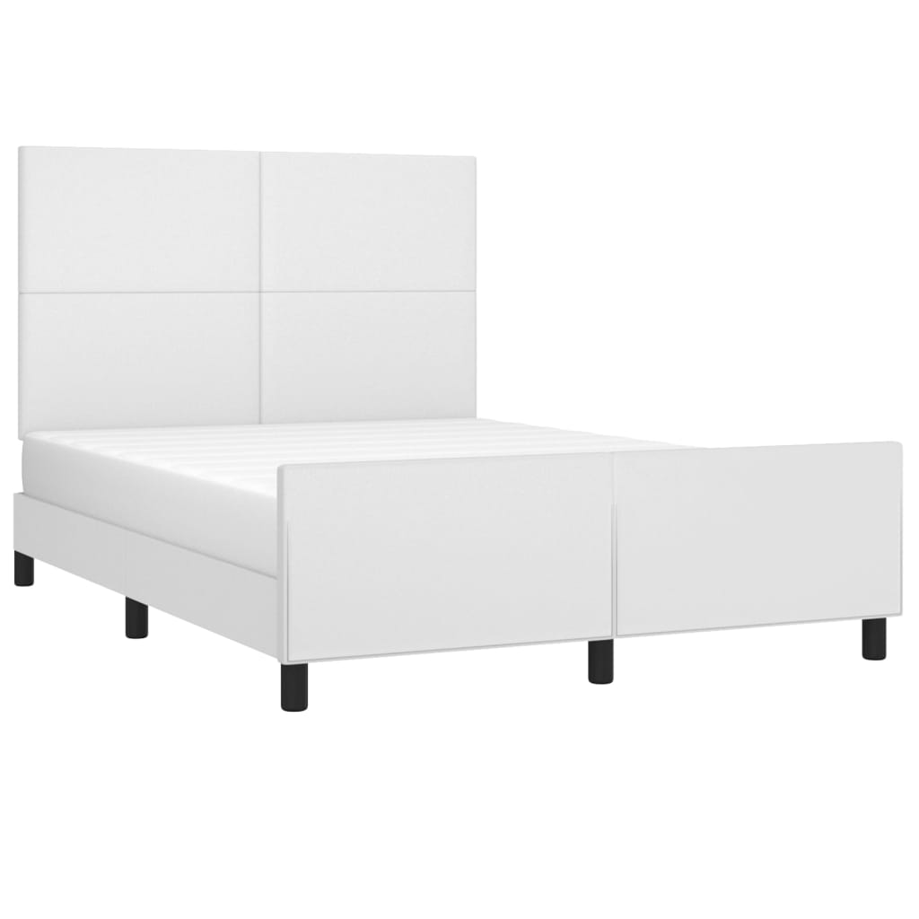 vidaXL Cadru de pat cu tăblie, alb, 140x200 cm, piele ecologică vidaXL Cadru de pat cu tăblie, alb, 140x200 cm, piele ecologică