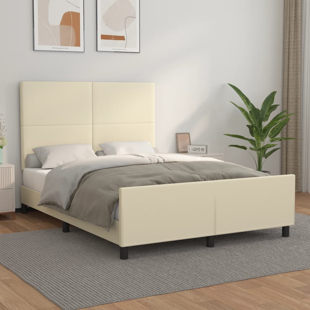 vidaXL Cadru de pat cu tăblie, crem, 140x200 cm, piele ecologică vidaXL Cadru de pat cu tăblie, crem, 140x200 cm, piele ecologică
