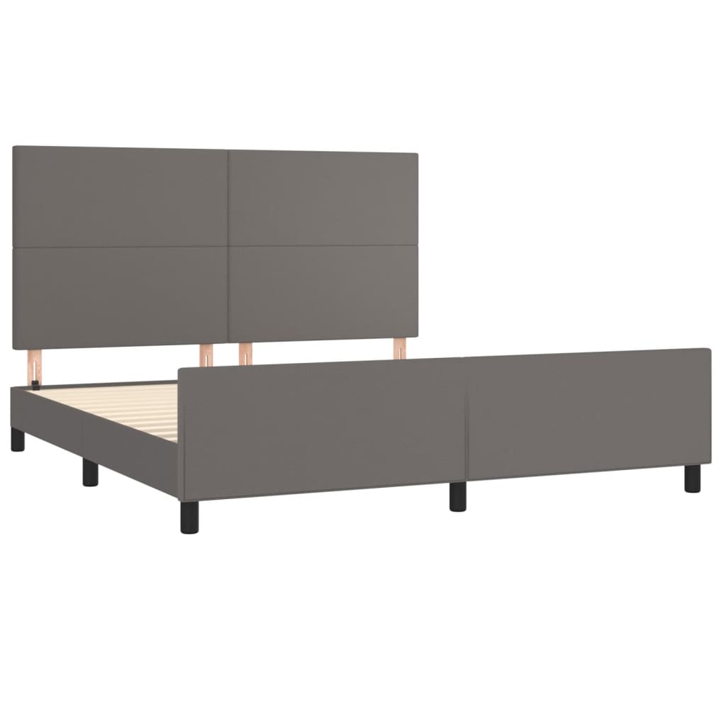 vidaXL Cadru de pat cu tăblie, gri, 160x200 cm, piele ecologică vidaXL Cadru de pat cu tăblie, gri, 160x200 cm, piele ecologică