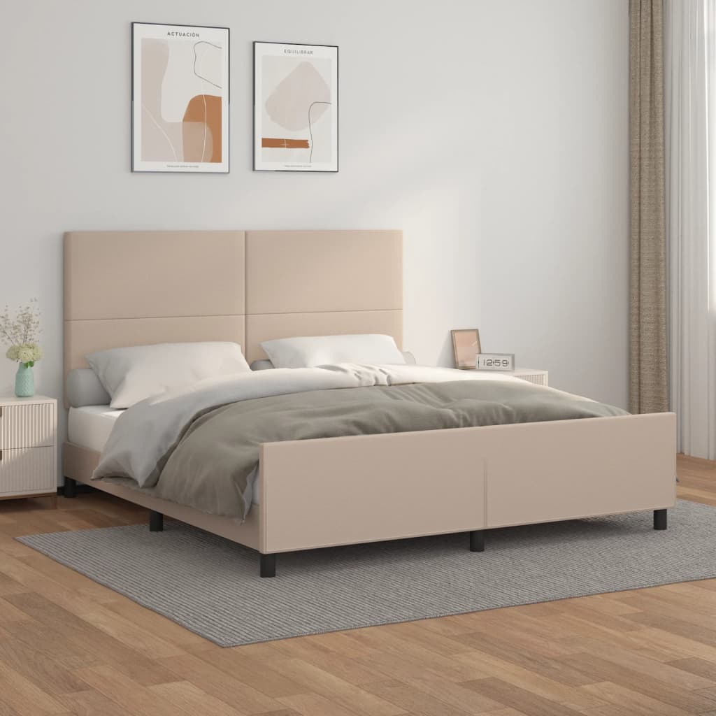vidaXL Cadru de pat cu tăblie, cappuccino, 160x200 cm, piele ecologică vidaXL Cadru de pat cu tăblie, cappuccino, 160x200 cm, piele ecologică