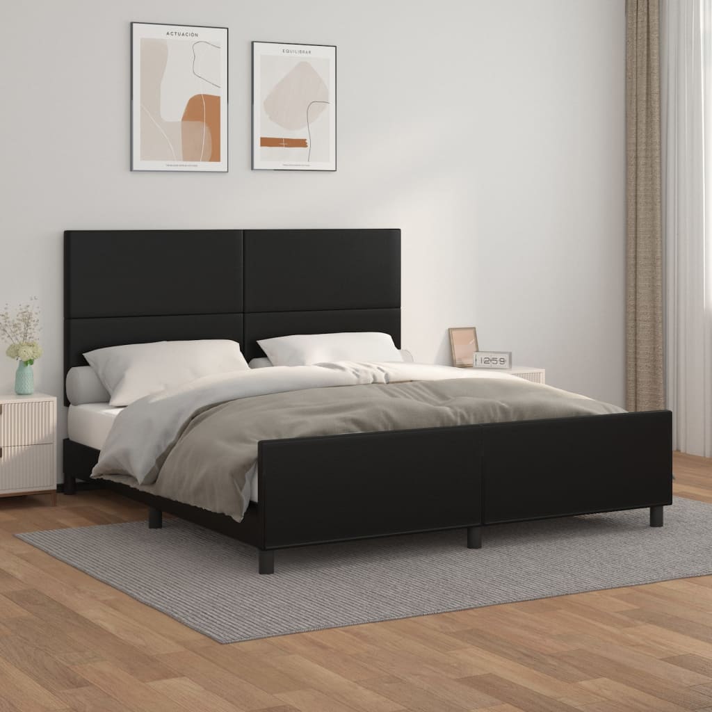 vidaXL Cadru de pat cu tăblie, negru, 180x200 cm, piele ecologică vidaXL Cadru de pat cu tăblie, negru, 180x200 cm, piele ecologică