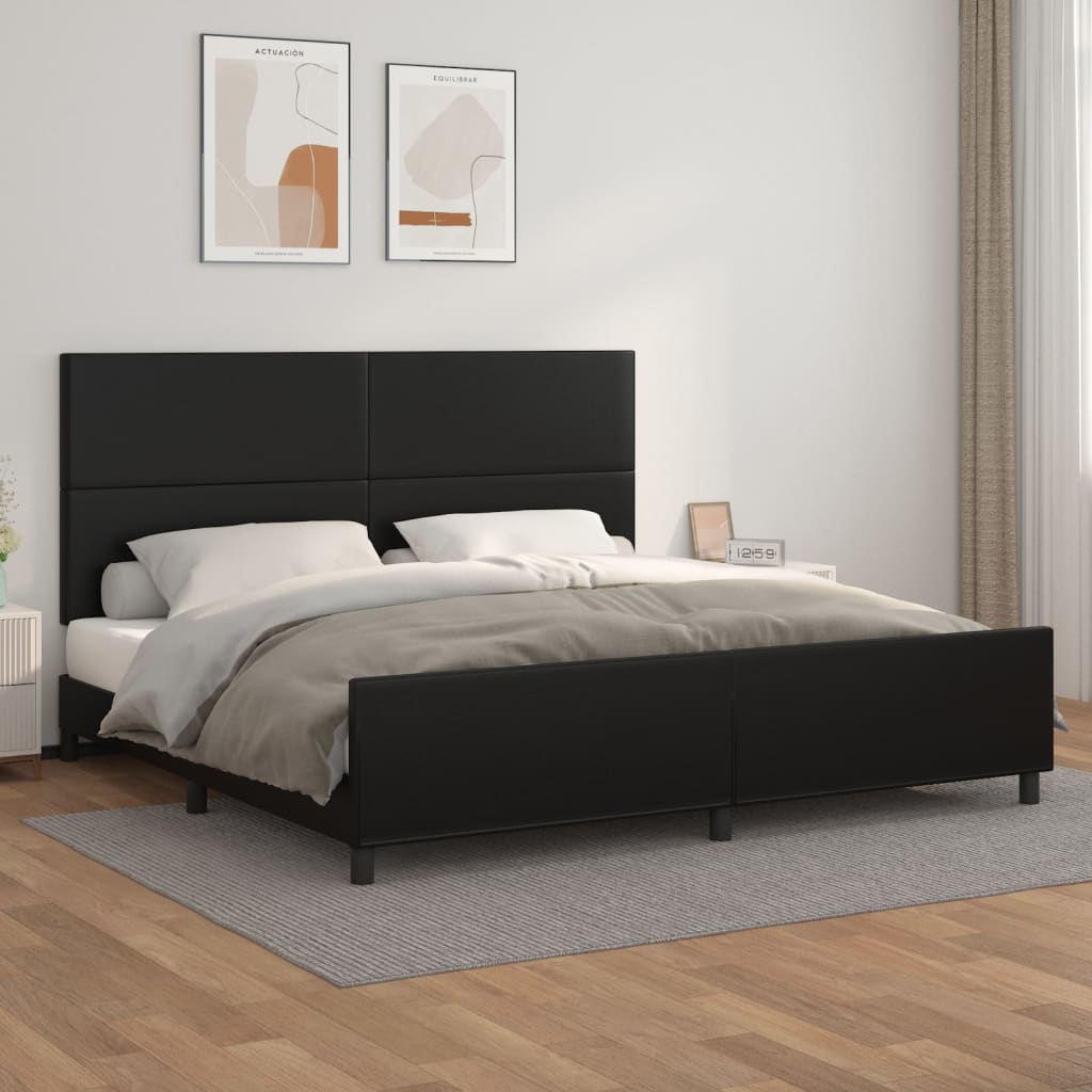 vidaXL Cadru de pat cu tăblie, negru, 200x200 cm, piele ecologică vidaXL Cadru de pat cu tăblie, negru, 200x200 cm, piele ecologică