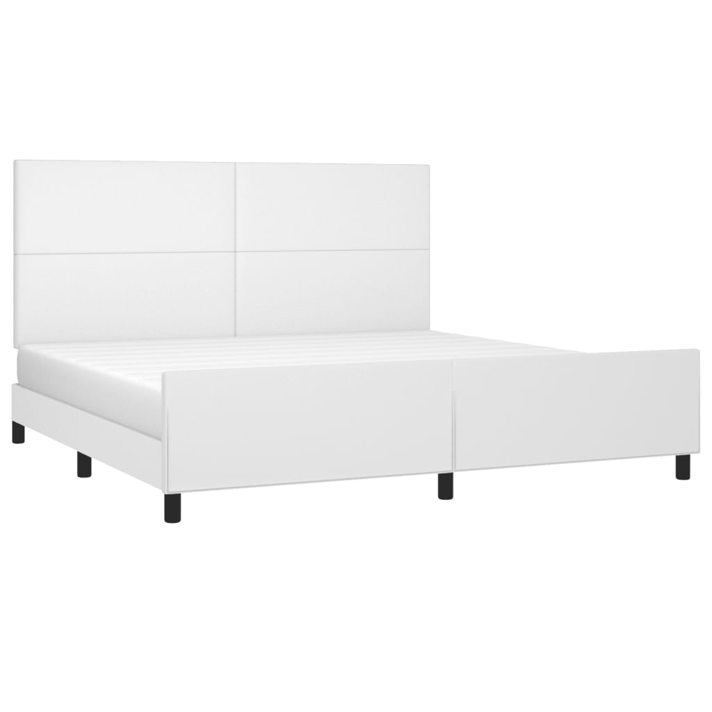 vidaXL Cadru de pat cu tăblie, alb, 200x200 cm, piele ecologică vidaXL Cadru de pat cu tăblie, alb, 200x200 cm, piele ecologică