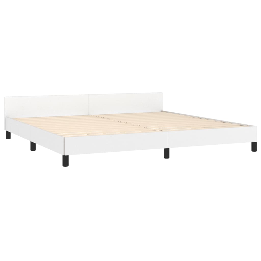 vidaXL Cadru de pat cu tăblie, alb, 200x200 cm, piele ecologică vidaXL Cadru de pat cu tăblie, alb, 200x200 cm, piele ecologică