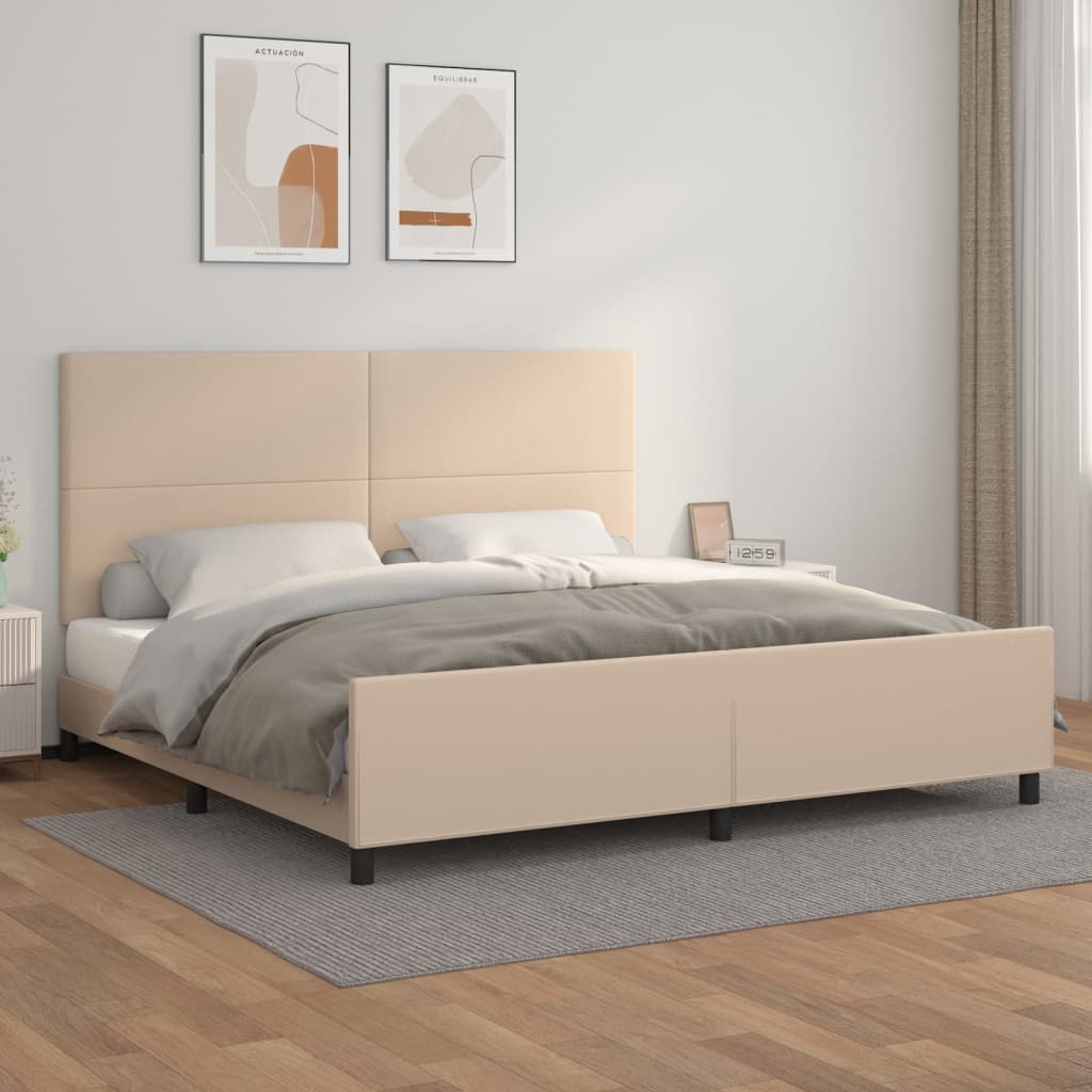 vidaXL Cadru de pat cu tăblie, cappuccino, 200x200 cm, piele ecologică vidaXL Cadru de pat cu tăblie, cappuccino, 200x200 cm, piele ecologică