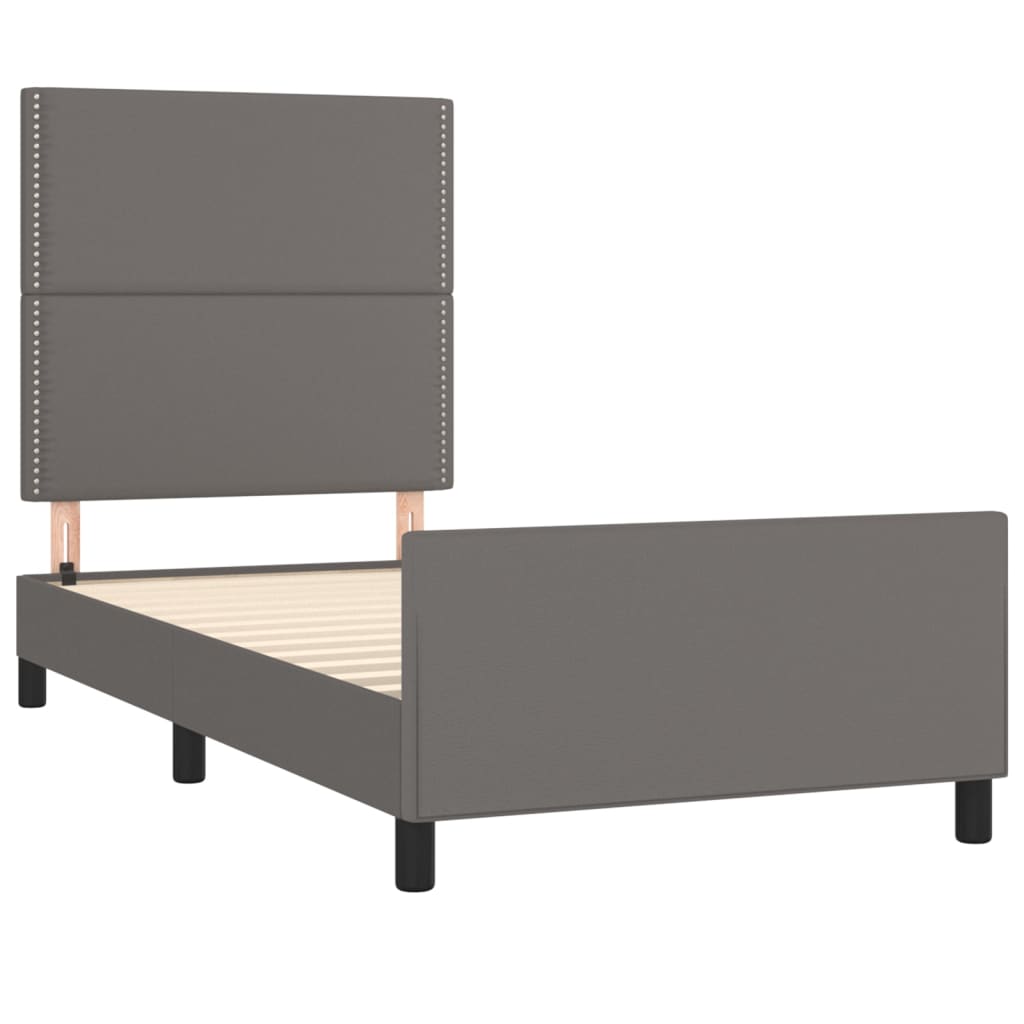 vidaXL Cadru de pat cu tăblie, gri, 90x190 cm, piele ecologică vidaXL Cadru de pat cu tăblie, gri, 90x190 cm, piele ecologică
