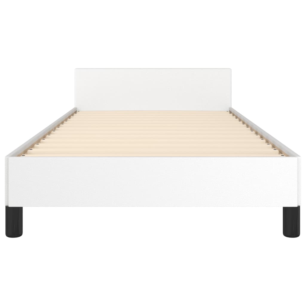 vidaXL Cadru de pat cu tăblie, alb, 100x200 cm, piele ecologică vidaXL Cadru de pat cu tăblie, alb, 100x200 cm, piele ecologică