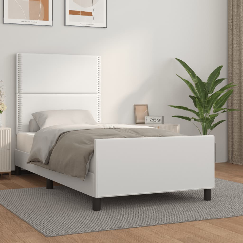 vidaXL Cadru de pat cu tăblie, alb, 100x200 cm, piele ecologică vidaXL Cadru de pat cu tăblie, alb, 100x200 cm, piele ecologică