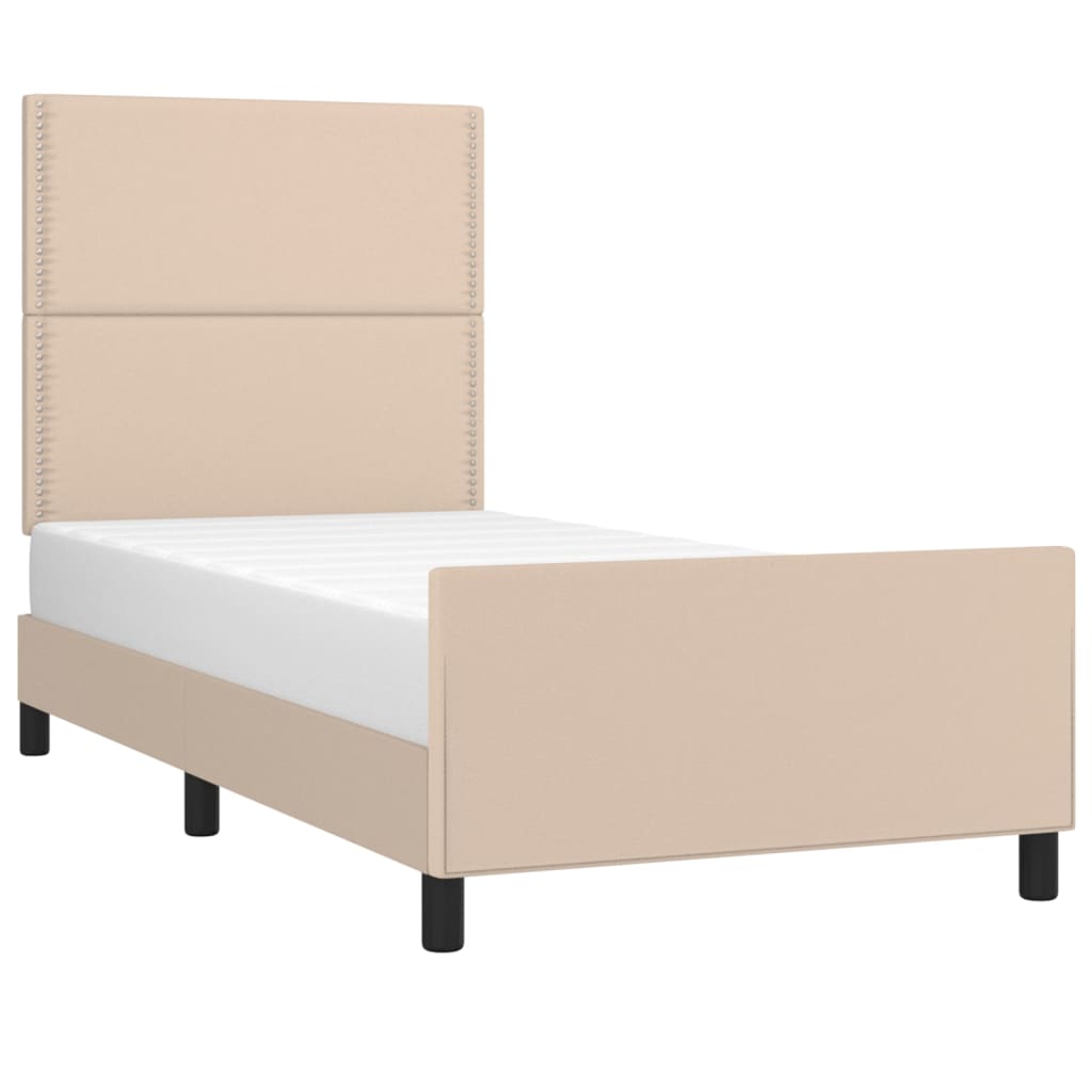 vidaXL Cadru de pat cu tăblie, cappuccino, 100x200 cm, piele ecologică