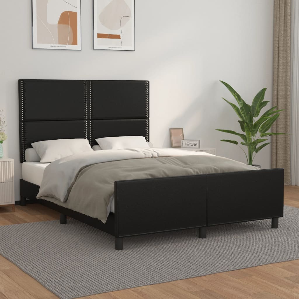 vidaXL Cadru de pat cu tăblie, negru, 140x190 cm, piele ecologică vidaXL Cadru de pat cu tăblie, negru, 140x190 cm, piele ecologică