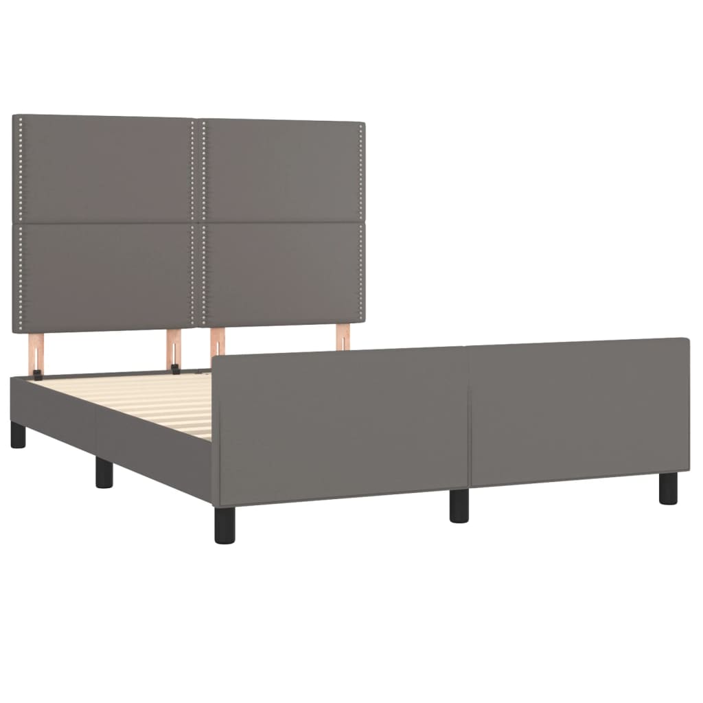 vidaXL Cadru de pat cu tăblie, gri, 140x190 cm, piele ecologică vidaXL Cadru de pat cu tăblie, gri, 140x190 cm, piele ecologică