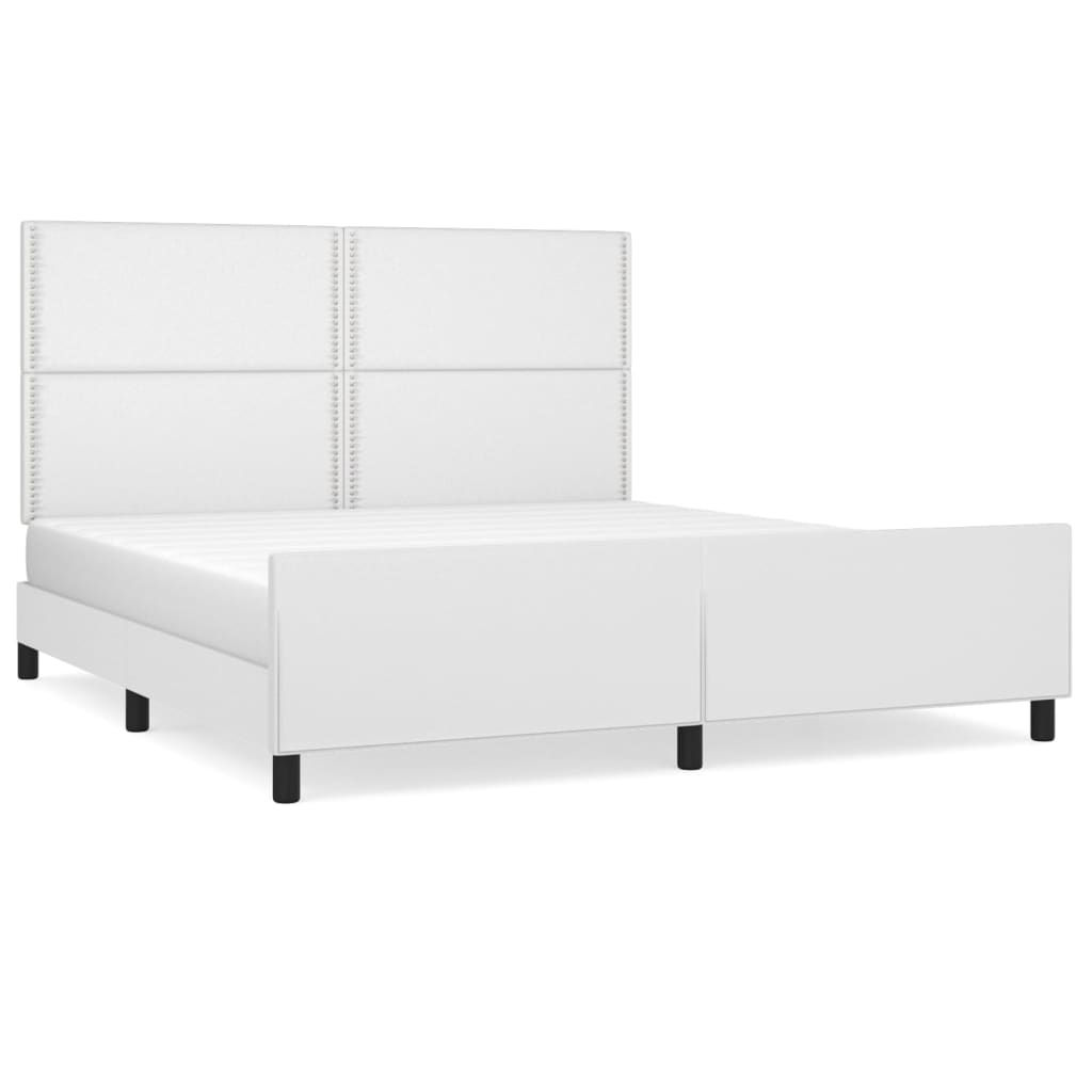 vidaXL Cadru de pat cu tăblie, alb, 160x200 cm, piele ecologică vidaXL Cadru de pat cu tăblie, alb, 160x200 cm, piele ecologică