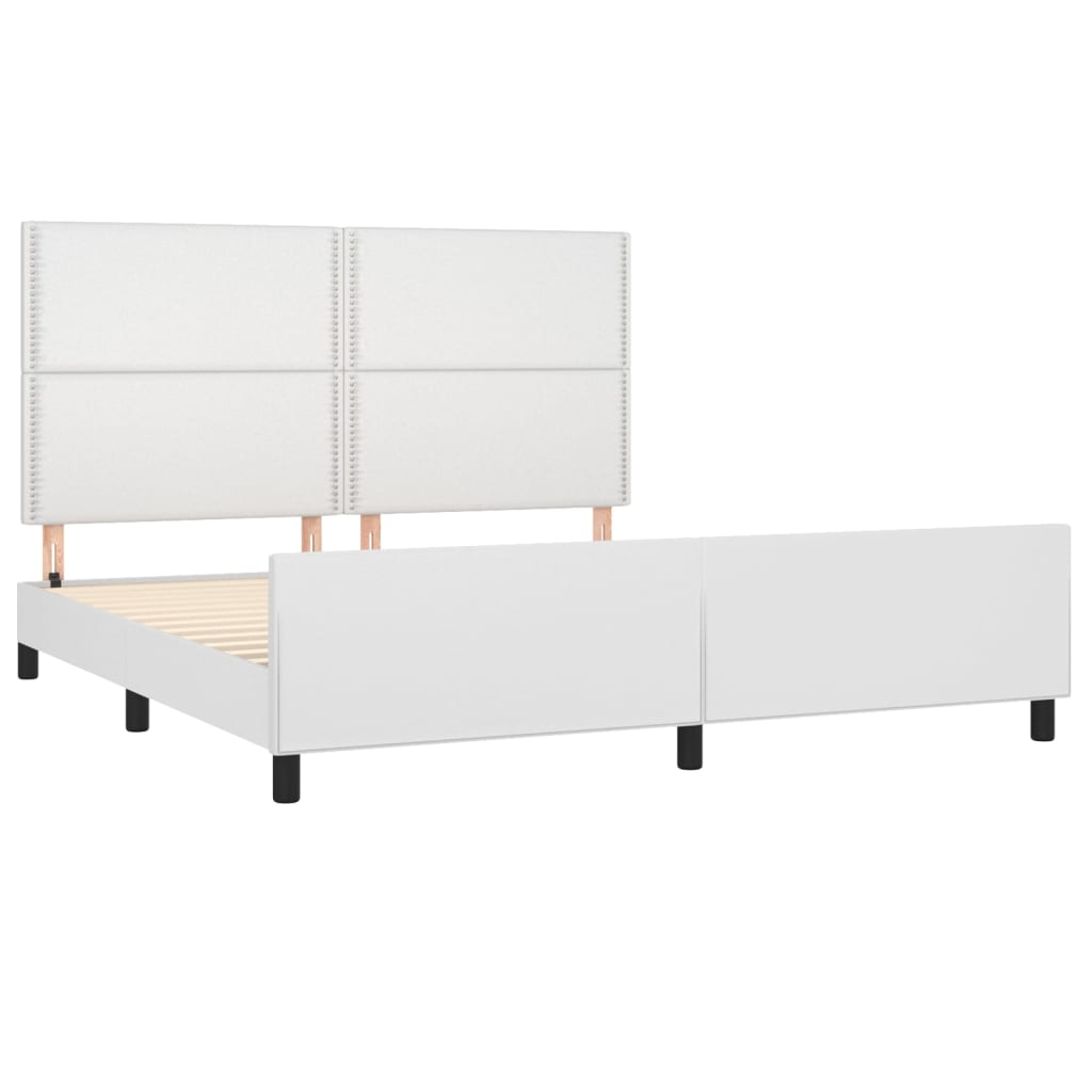 vidaXL Cadru de pat cu tăblie, alb, 160x200 cm, piele ecologică vidaXL Cadru de pat cu tăblie, alb, 160x200 cm, piele ecologică
