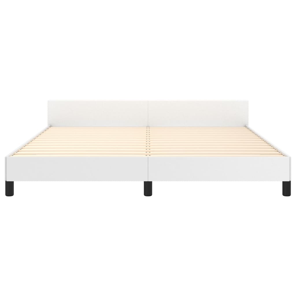 vidaXL Cadru de pat cu tăblie, alb, 160x200 cm, piele ecologică vidaXL Cadru de pat cu tăblie, alb, 160x200 cm, piele ecologică